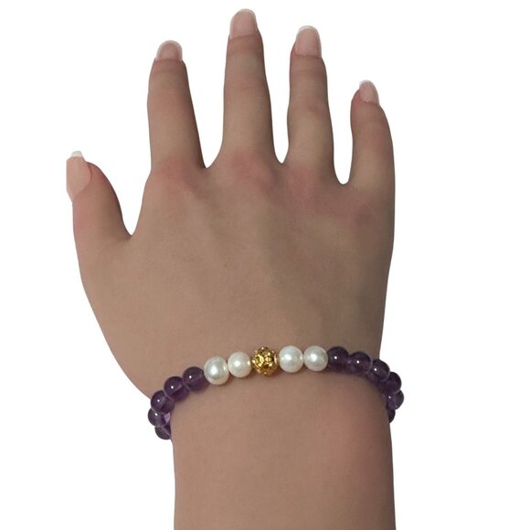 18K Gold Money Coin Ball Gemstones Birthstones Pearl Amethyst 5-6mm - Picture 6 of 8